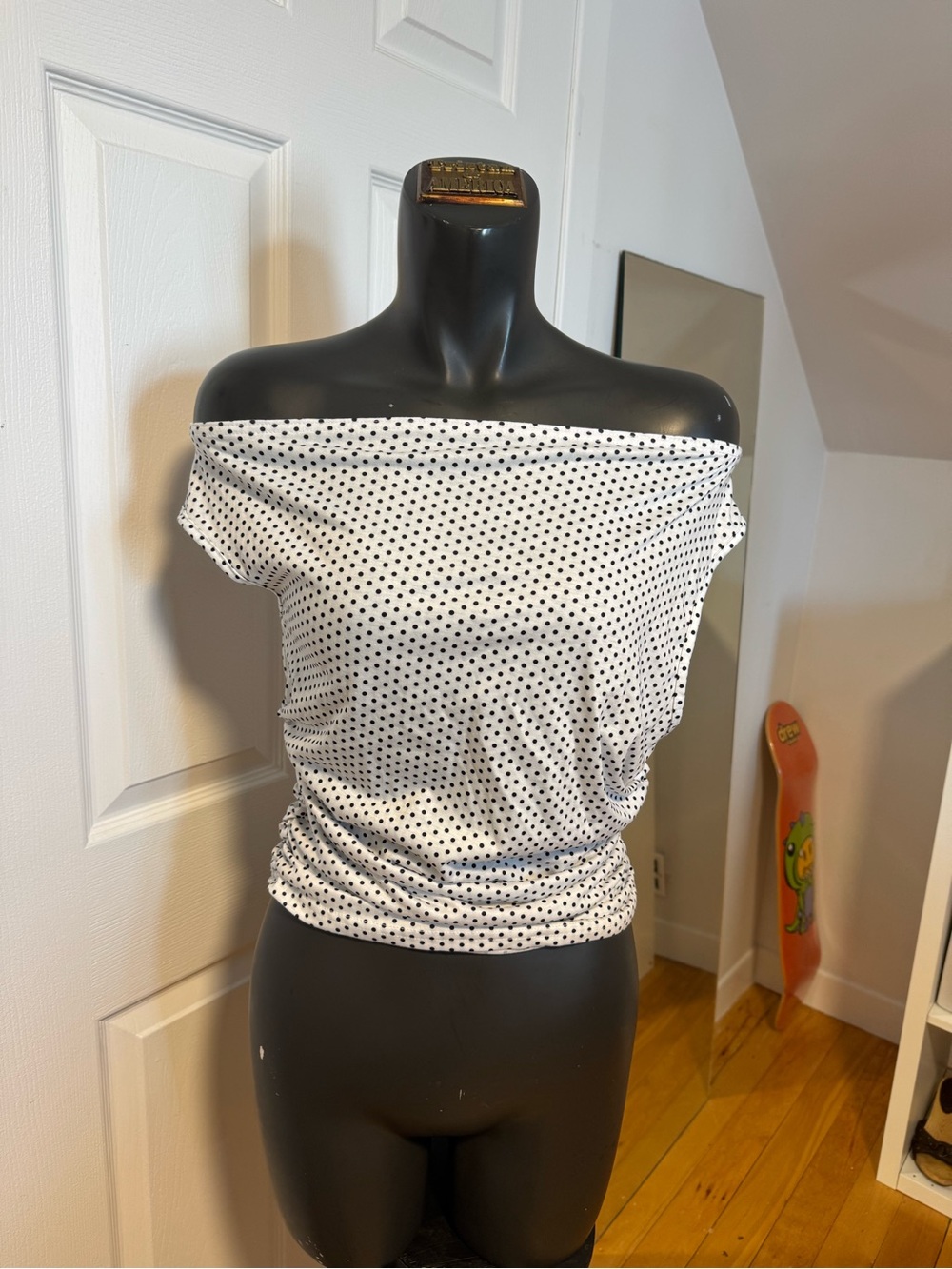 Off-Shoulder White Polka Dot Women's Top